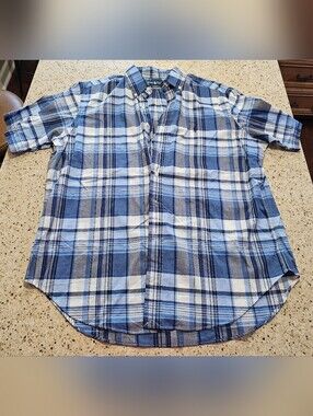 Ralph Lauren Blue and White Plaid Short-Sleeve Button-Down Shirt